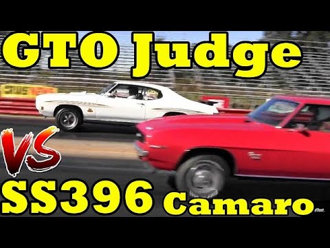 Which is FASTER ?? 70 GTO Judge or 69 SS396 Camaro - 1/4 Mile Drag Race - Pontiac vs Chevy