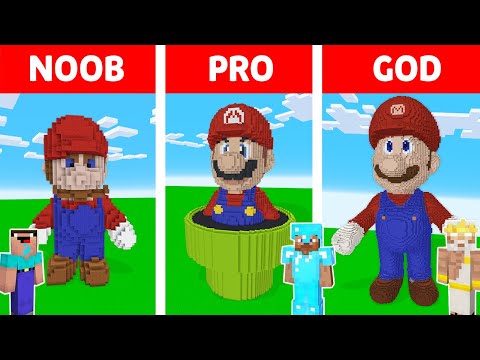 Minecraft NOOB vs PRO vs GOD: MARIO STATUE HOUSE BUILD CHALLENGE in Minecraft Animation AVM