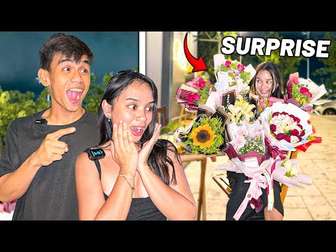 GIVING 10 BOUQUET to my GIRLFRIEND!! - SURPRISE