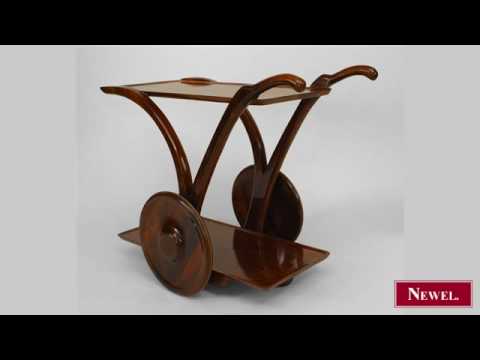 Antique Italian 1940s solid rosewood tea cart with shelf