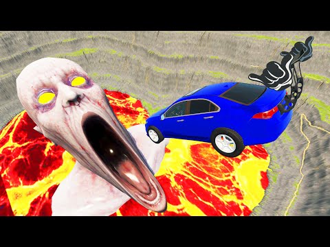 Jumping Cars Into The Abyss With Lava & Shy Guy (SCP-096) - Beamng drive