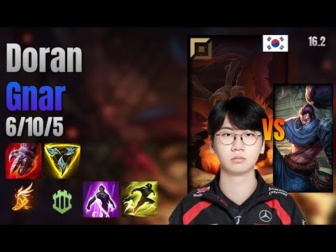 Doran Top Gnar vs Yasuo lol KR solo rank Full Game 16.2 | 도란 나르 vs 야스오
