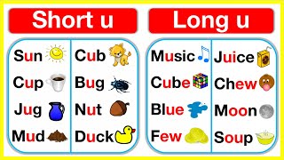 Vowel U rules 🤔 Short U & Long U vowel sounds | Learn with examples