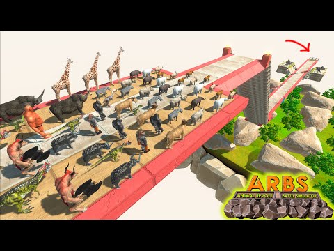 RUNNING ALONG THE ROAD WITH SPIKY SURVIVAL TRAPS, ESCAPING FROM SPINOSAURS - Animal Battle Simulator