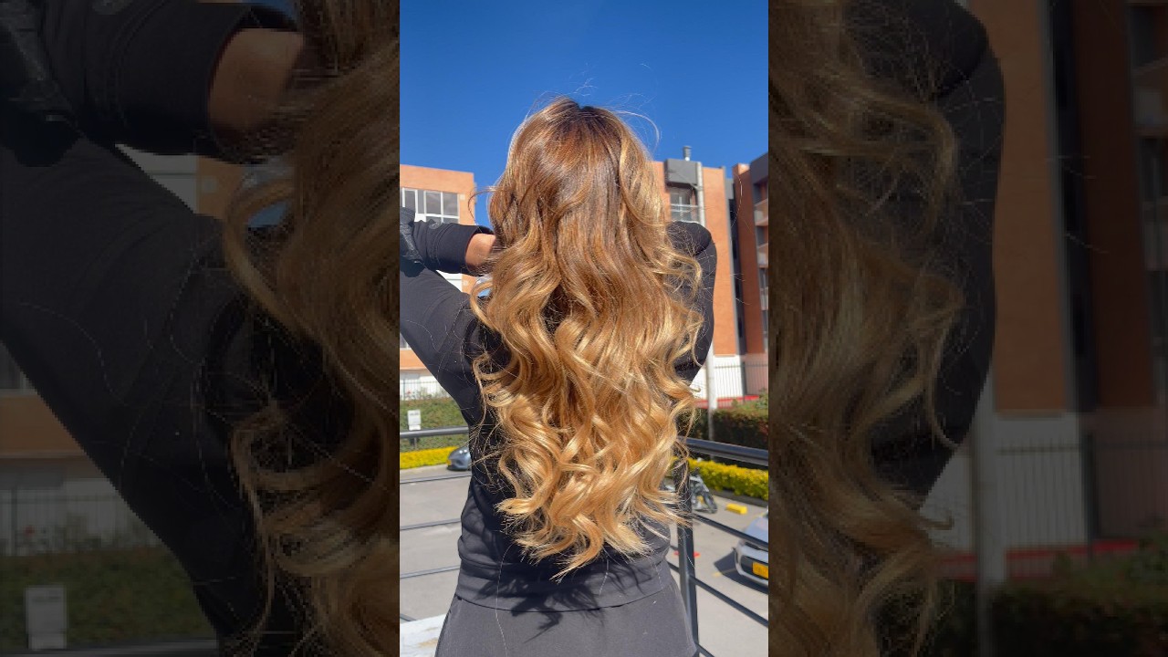 Antes y después de un diseño de color: rubio dorado con ondas realizado en Narbo's Salón Spa Chía
