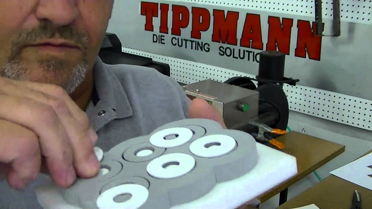 Tippmann Clicker steel rule die cutting press cutting gasket material using a steel rule cutting die