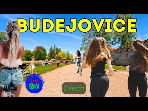 CYCLING THROUGH THE CZECH BUDEJOVICE. Bicycles walk 4K. Walking bike.
