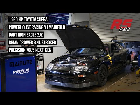 1200+ HP Supra on the Dyno- PHR V1 Manifold, Precision 7685, Dart 2JZ Iron Eagle Testing | RS Garage