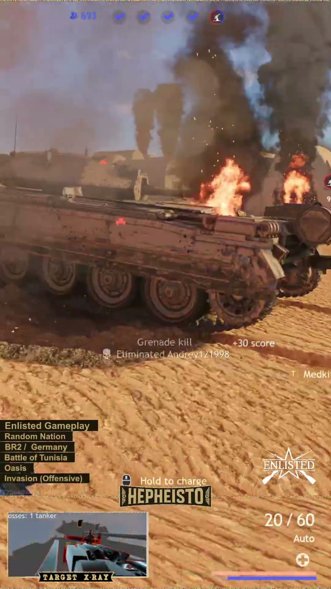 Paratrooper eliminates Crusader Tank with Explosive Pack
