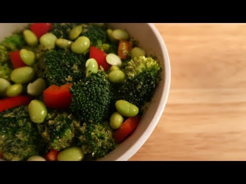 Vegan Broccoli Salad Recipe with Pesto, Peppers and Edamame