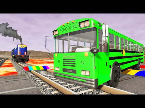 Cars vs Double Rails - Trains vs Giant Pit Deep Lava – BeamNG.Drive
