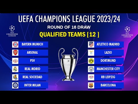 UEFA CHAMPIONS LEAGUE 2023/24 Round of 16 Draw - QUALIFIED TEAMS 12 - UCL FIXTURES 2023/24