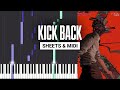 KICK BACK Chainsaw Man OP Kenshi Yonezu Piano Tutorial MIDI