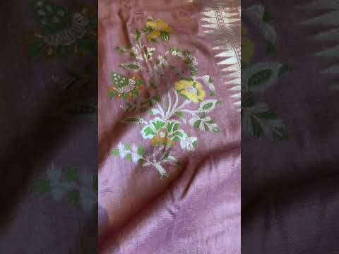  Handloom Pure Tussar Silver Tone Zari Temple Double Temple Border Saree