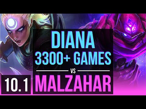 DIANA vs MALZAHAR (MID) | 2.1M mastery points, 3300+ games, Triple Kill | EUW Diamond | v10.1