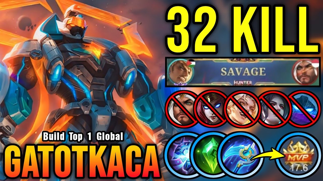 32 Kills + SAVAGE!! New Gatotkaca Best Build Offlane!! - Build Top 1 Global Gatotkaca ~ MLBB