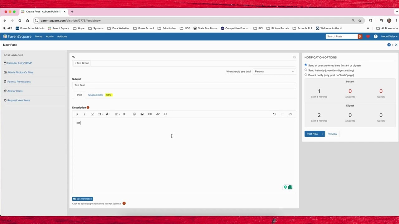 Parent Square- Creating a Post