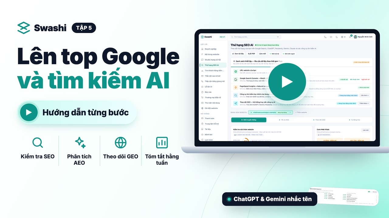 Ảnh thu nhỏ video — Giám sát thứ hạng SERP & AI với Swashi, video hướng dẫn của Swashi