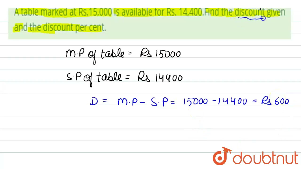 A table marked at Rs.15,000 is available for Rs. 14,400.Find the |Class 8 Math |Doubtnut