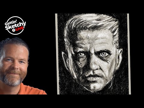 Drawing a Portrait with Black Pencils and White...