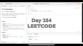 YouTube video 'Day 254: LeetCode Problem 77. Combinations - Swift'