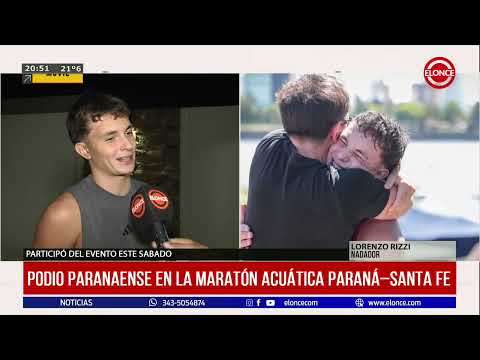 Lorenzo Rizzi en el podio de la maratón acuática Paraná- Santa Fe