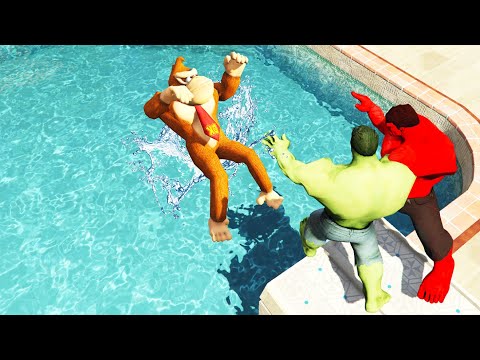 GTA 5 Epic Ragdolls Hulk Colors vs Donkey Kong Animals Jump/Fails #216 (Euphoria Physics)