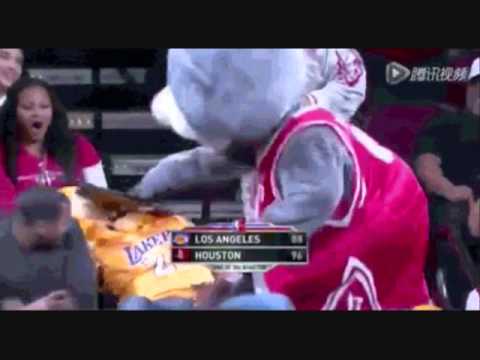 Rockets Mascot 'Clutch' SMASHES Lakers fan with cake