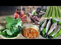 Rainy Day FISH CURRY Cooking With Jhinge And Kochu Shak Recipe For Tribe Father Mother Rural Life