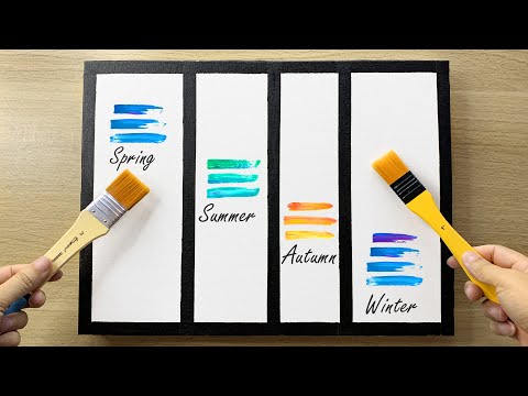 Set of 4 Seasons Acrylic Painting Using Masking Tape / Wow Art