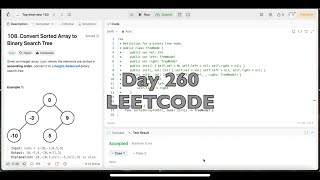 YouTube video 'Day 260: LeetCode Problem 108. Convert Sorted Array to Binary Search Tree - Swift'