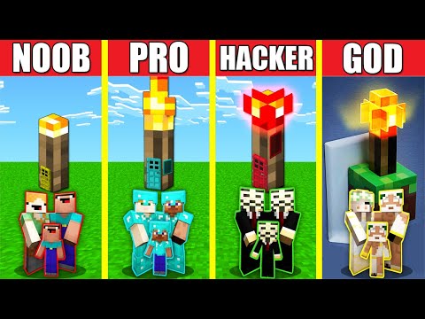 Minecraft Battle: INSIDE TORCH HOUSE BUILD CHALLENGE - NOOB vs PRO vs HACKER vs GOD / Animation