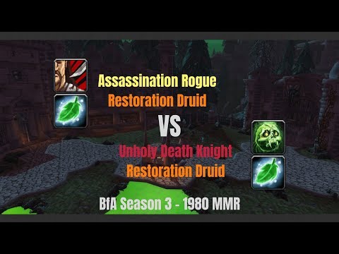 Assa Rogue Resto Druid vs Unholy DK Resto Druid - 1980 MMR - BfA Season 3