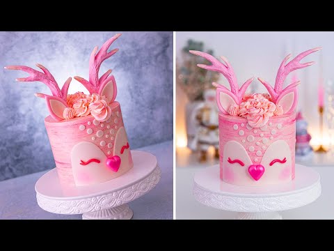 ALL PINK Reindeer CAKE 🎄 CHRISTMAS Cake Step by Step
