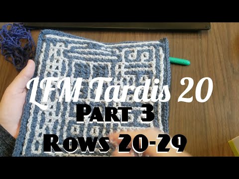 Part 3: Rows 20-29 of LFM Tardis 20, an interlocking crochet afghan square