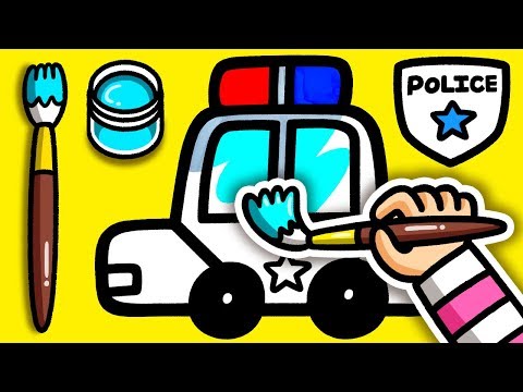 Let's draw the police car with watercolors for kids, toddlers | Sally Pop Art