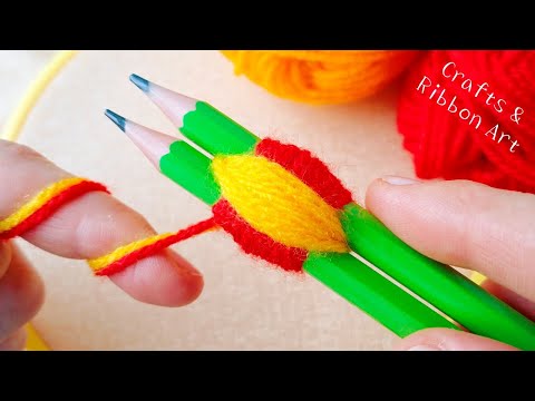 It's so Beautiful !! Unique Flower Craft Ideas with Wool - Hand Embroidery Amazing Trick with Pencil
