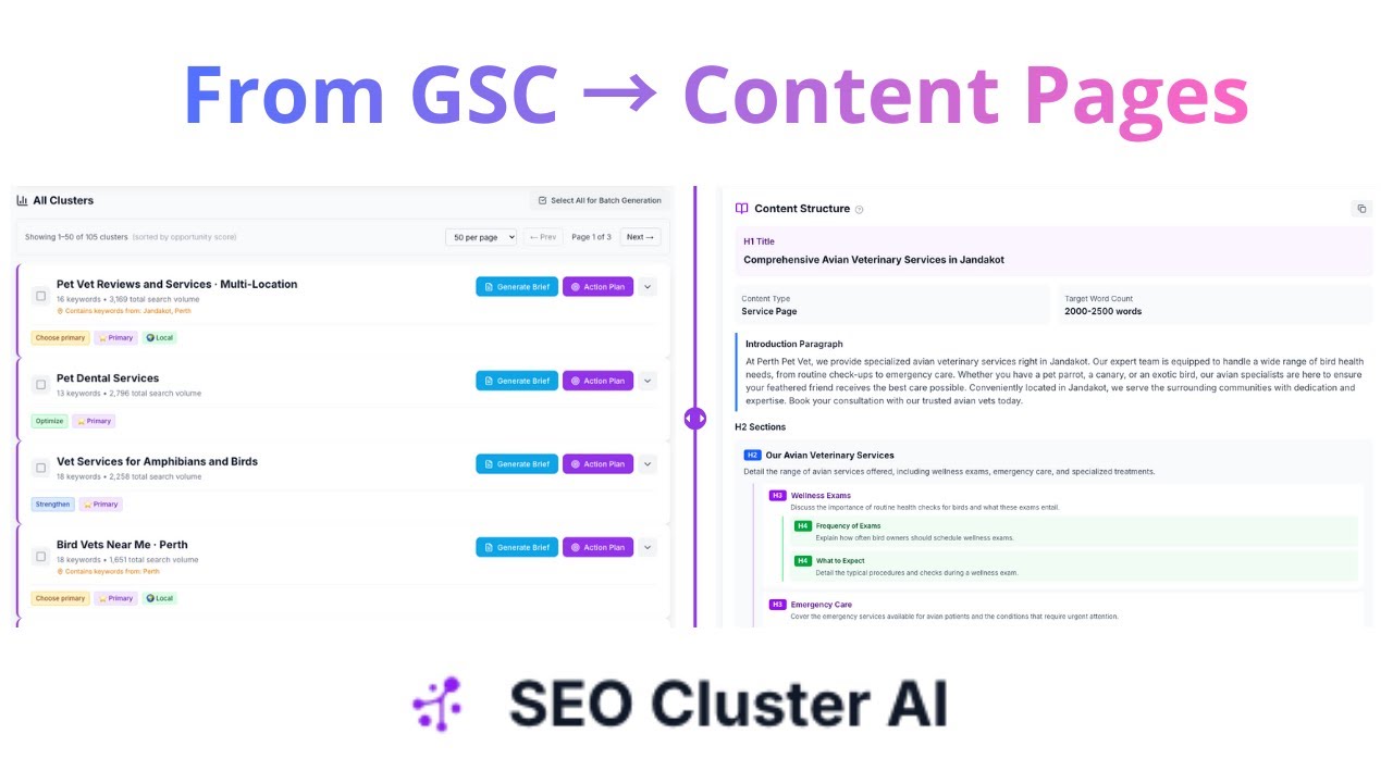 SEOcluster.ai Demo - Turn Google Search Console Keywords Into Publish-Ready Content