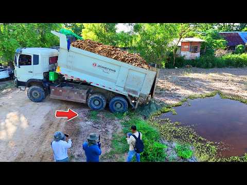 Start New Landfill Task! OMG! Be Watchful by Dump Truck 5Ton & Dozer D31P Pushing Soil into Flooded