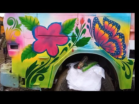 How to draw flower and butterfly design for truck/BS6 track cabin design