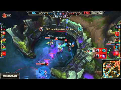 Fnatic Vs. Origen Baron Teamfight - Huni Steal