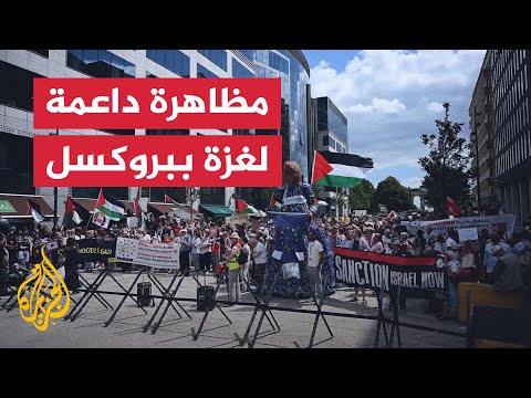 فيديو | مظاهرة داعمة لفلسطين أمام مبنى مجلس الاتحاد الأوروبي