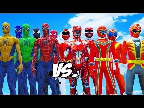ALL RED RANGERS VS SPIDER-MAN, GREEN SPIDERMAN, BLUE SPIDERMAN, YELLOW SPIDERMAN, BLACK SPIDERMAN Video