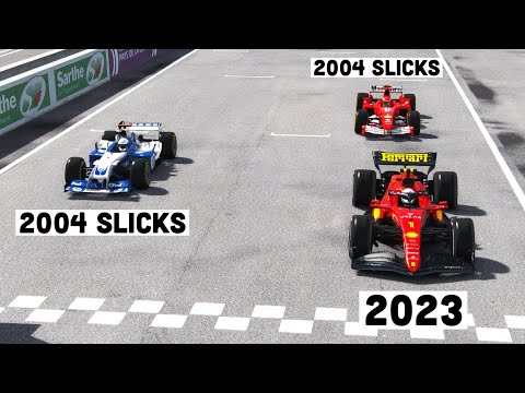 Ferrari F1 2023 vs Williams F1 2004 SLICKS TYRES vs Ferrari F1 2004 SLICKS TYRES - Le Mans Circuit