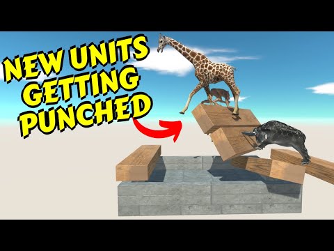 Werewolf & Gorgon & Giraffe getting punched from Tiny Goro in Animal Revolt Battle Simulator