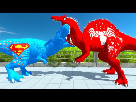 SPIDERMAN SPINOSAURUS vs SUPERMAN T-REX DEATH RUN - Animal Revolt Battle Simulator