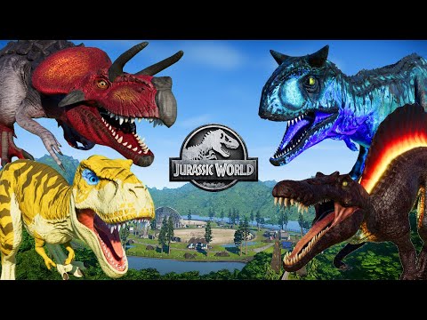 Ultimasaurus vs Carnotaurus vs Spinosaurus vs T-Rex Dinosaurs Fighting - Jurassic World Evolution
