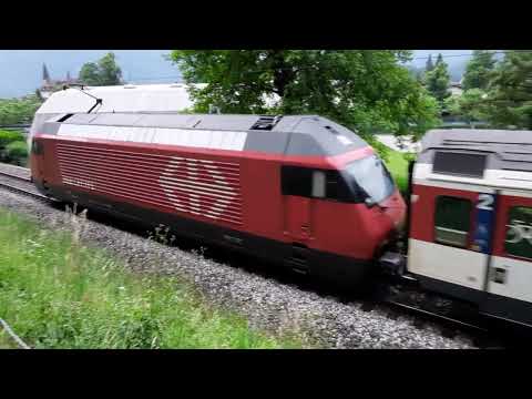 Zug der SBB/Fährt von Interlaken Ost BE nach Interlaken West BE