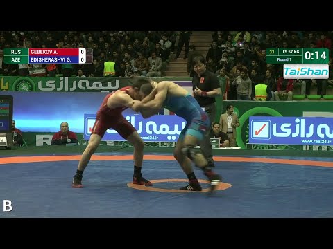 Round 1 FS - 57 kg: A. GEBEKOV (RUS) df. G. EDISHERASHVI (AZE), 5-2