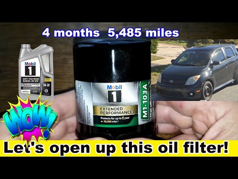 Mobil1 M1-103A Oil Filter Cut Open, Used Mobil1 M1-103A Oil Filter Cut Open